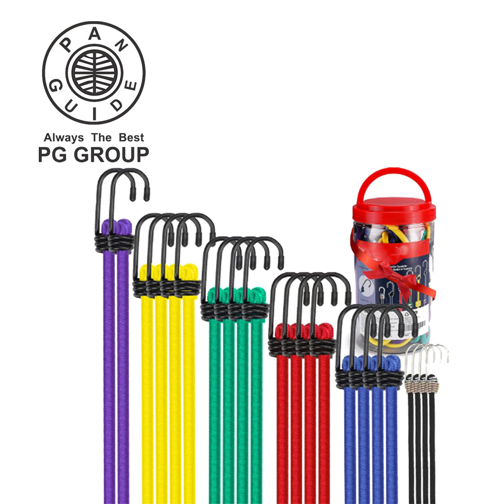 Pan Guide 22 PCS Bungee Cords with Hooks in a Storage Jar Includes 10", 18", 24", 30", 36", 48" Bungie Cord Bundle Assortment with Metal Hook