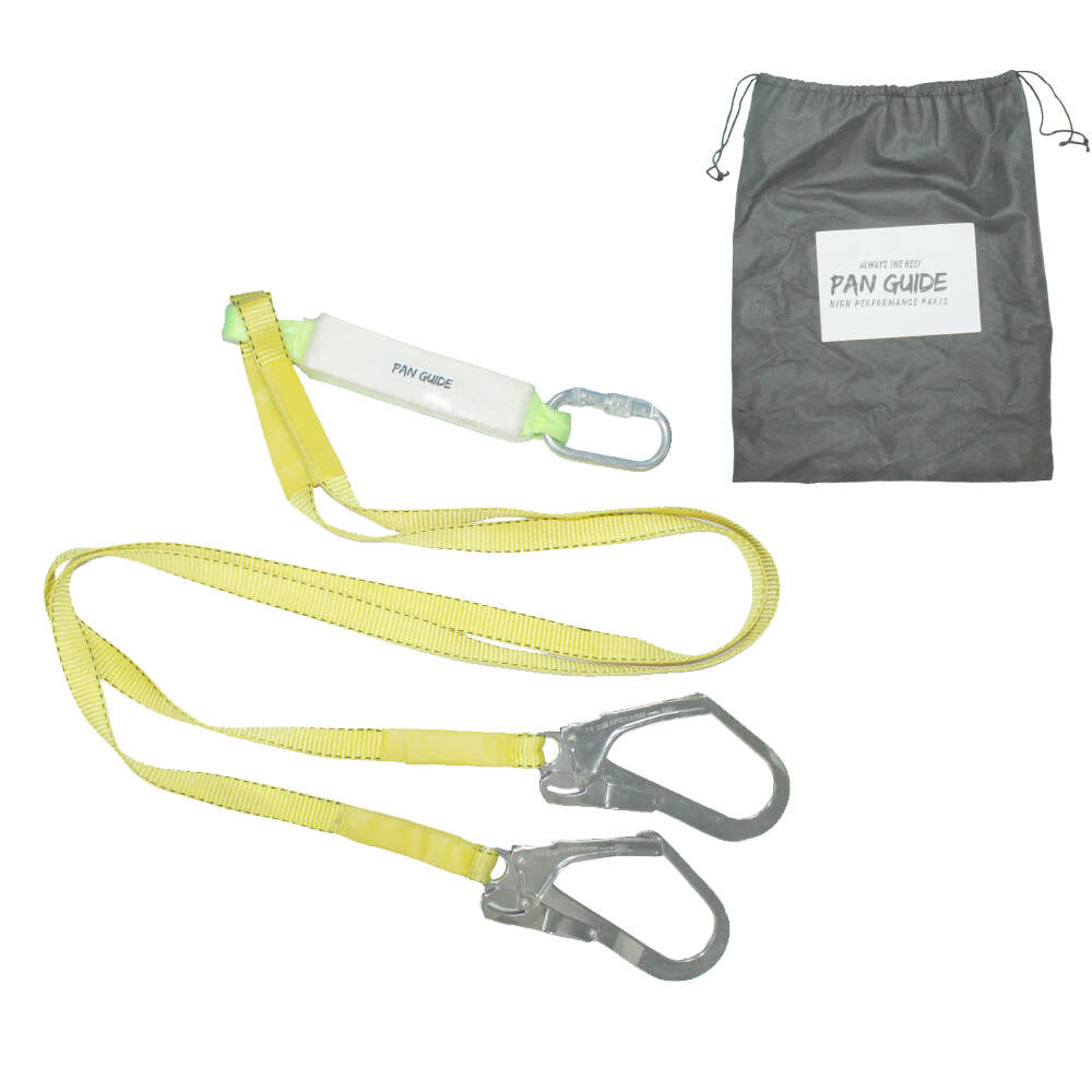 Pan Guide Double Leg Internal Shock Absorbing Safety Fall Protection Lanyard with Dual Rebar and Snap Hook