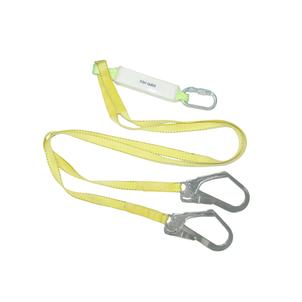 Pan Guide Double Leg Internal Shock Absorbing Safety Fall Protection Lanyard with Dual Rebar and Snap Hook