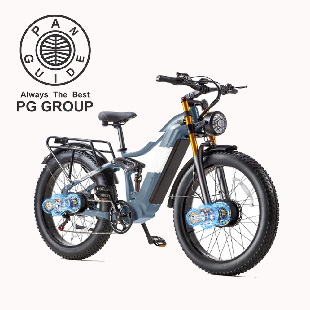 Pan Guide Dual-Motor 2000W/1000W Adult Electric Bicycles,48V 30/20AH 30MPH Fast Bike 120Miles Long Range Ebike,26" Fat Tire Full Suspension Hydraulic Disc Brakes