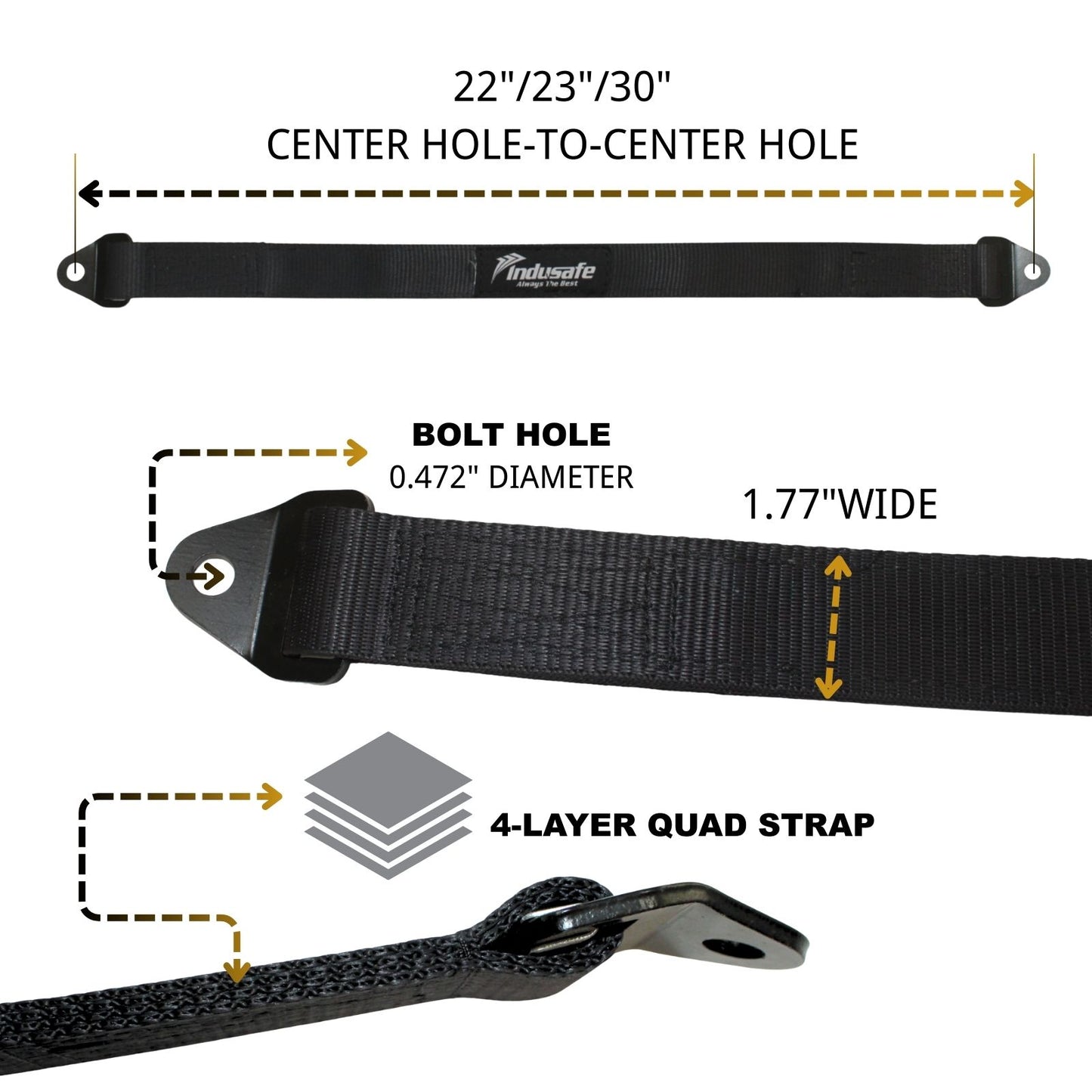 4 Pack 22" Limit Straps, Car Hauler Axle Straps Rated for 10,000 LBS Quad Wrap Nylon Limit Strap for ATV UTV Trucks, Black