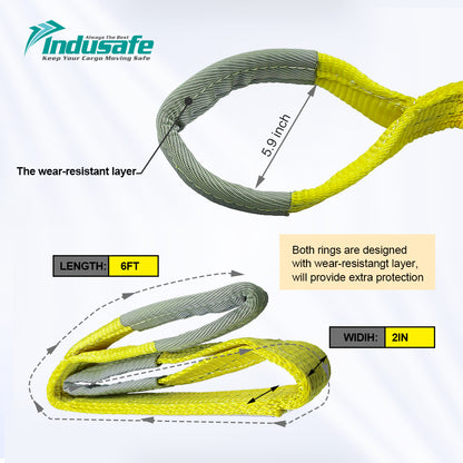 Indusafe 2 英寸 x 6 英尺聚乙烯网吊索起重带，适用于建筑 6200 磅垂直索具移动牵引起重工作设备