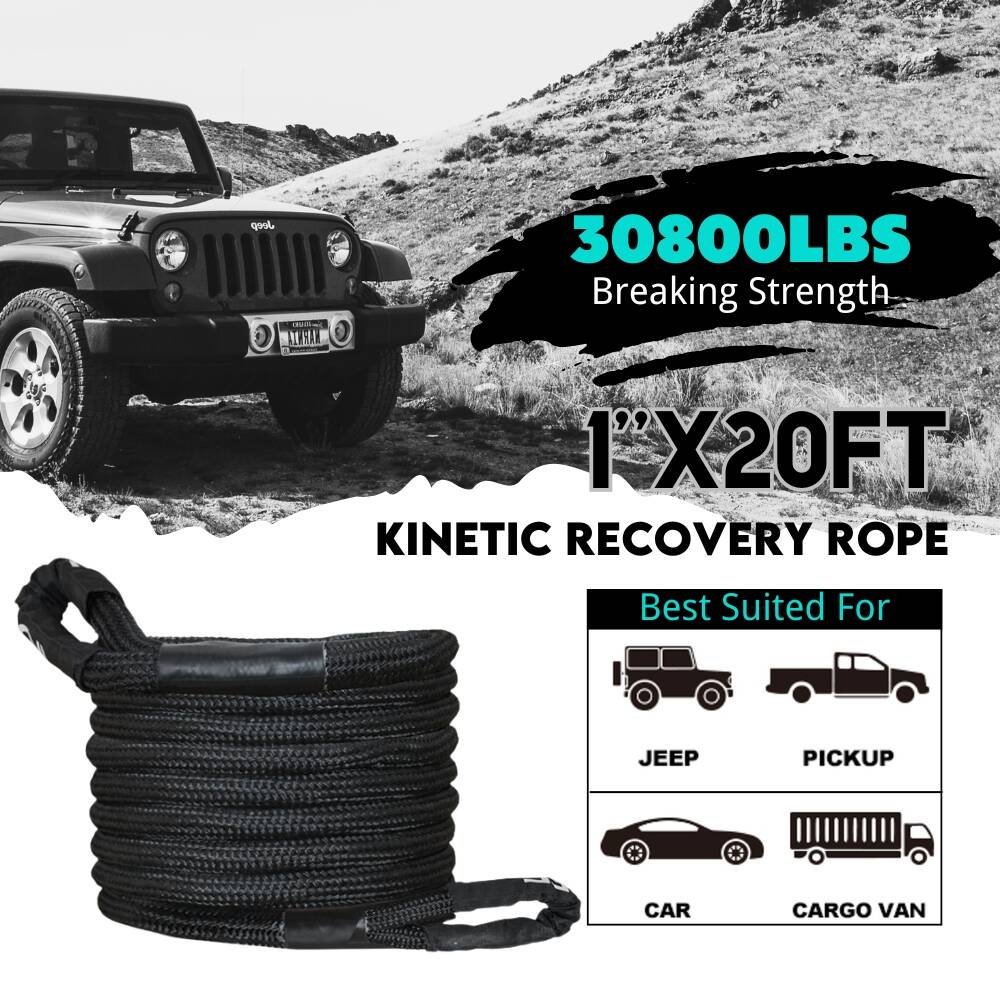 Indusafe Kinetic Recovery Tow Rope, 30800lbs Heavy Duty Offroad Snatch Strap, Heavy Duty Offroad Power Recovery Rope with Bag,Vehicle Recovery Rope for Jeep Car Truck ATV UTV SUV (1'' X 20FT)