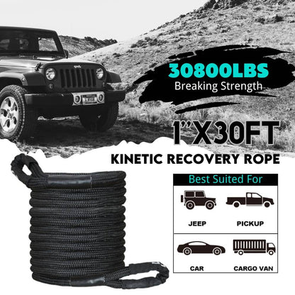 Indusafe 1"×30ft Kinetic Recovery Tow Rope, Heavy Duty Offroad Snatch Strap, Heavy Duty Offroad Power Recovery Rope with Storage Bag,Vehicle Recovery Rope for Jeep Car Truck ATV UTV SUV (1'' X 30FT)