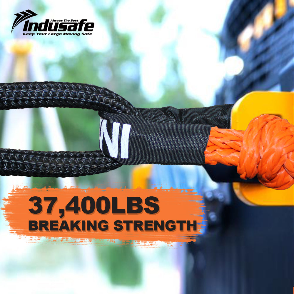 Indusafe Soft Shackle Recovery, (37,400 LBS Breaking Strength) Soft Shackle 1/2 inch X 22 inch with Protective Sleeve for Off-Road Sailing Trucks, 4x4, UTV, ATV(Orange, 2 Pack Soft Shackle)