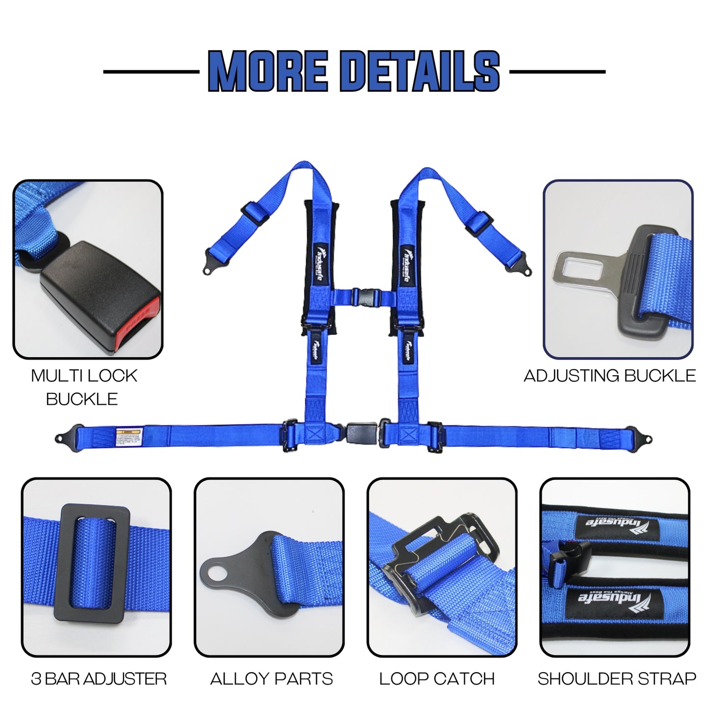 Indusafe 4 point Safety Harness Set 2 inch Fits Go Kart,UTV,ATV