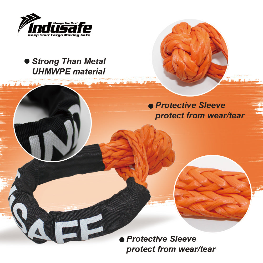 Indusafe Soft Shackle Recovery, (37,400 LBS Breaking Strength) Soft Shackle 1/2 inch X 22 inch with Protective Sleeve for Off-Road Sailing Trucks, 4x4, UTV, ATV(Orange, 2 Pack Soft Shackle)