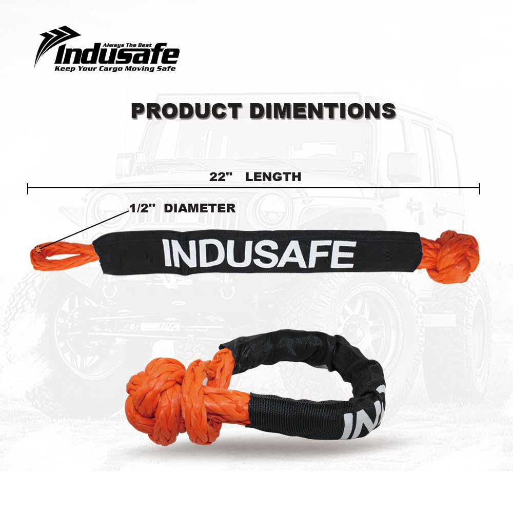 Indusafe Soft Shackle Recovery, (37,400 LBS Breaking Strength) Soft Shackle 1/2 inch X 22 inch with Protective Sleeve for Off-Road Sailing Trucks, 4x4, UTV, ATV(Orange, 2 Pack Soft Shackle)