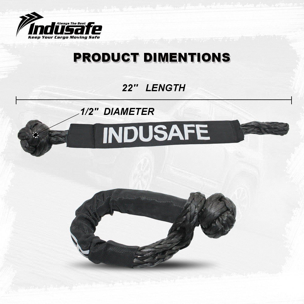 Indusafe Soft Shackle Recovery, (37,400 LBS Breaking Strength) Soft Shackle 1/2 inch X 22 inch with Protective Sleeve for Off-Road Sailing Trucks, 4x4, UTV, ATV(Black, 2 Pack Soft Shackle)