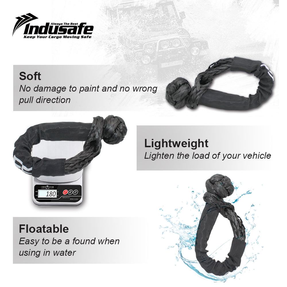 Indusafe Soft Shackle Recovery, (37,400 LBS Breaking Strength) Soft Shackle 1/2 inch X 22 inch with Protective Sleeve for Off-Road Sailing Trucks, 4x4, UTV, ATV(Black, 2 Pack Soft Shackle)