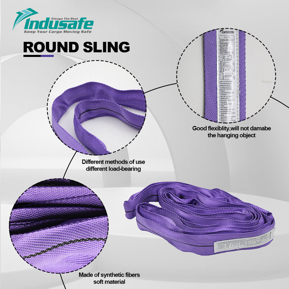 Indusafe Purple Polyester Endless Round Sling Rigging Lifting Straps, 9 Feet Length, 2,600 lb. Vertical Capacity, 5,200 lbs Basket