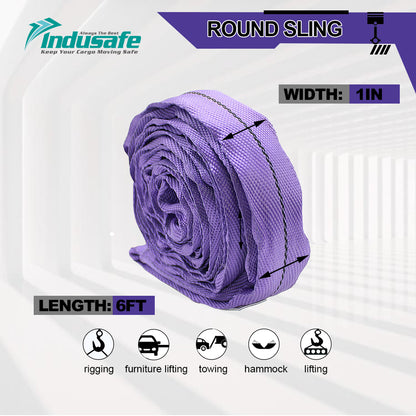 Purple Polyester Endless Round Sling Heavy Duty Poly Lifting Sling 2600lbs Vertical Capacity, 6 Feet Length Pack of 4