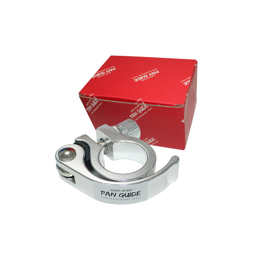 Pan Guide Bike Seat Post Clamp Aluminium Alloy Bicycle Quick Release Seatpost Collar 28.6mm / 31.8mm /34.9mm (Silver, 31.8mm)