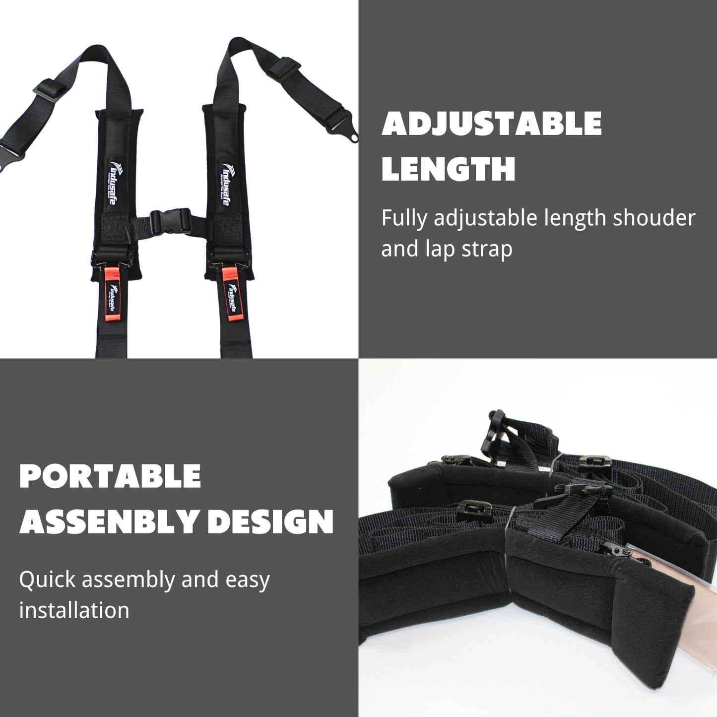 Indusafe 4 Point Harness with Ez-Buckle and Padding, Harness Seat Belt with 3 Inch Padding with Sternum Strap Fits all Side by Sides, UTV, 4x4, Go Cart, Buggy