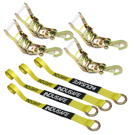 4 Pack Wheel Tie Down Kit with Snap Hook Ratchets 3,300 Pound Safe Working Load