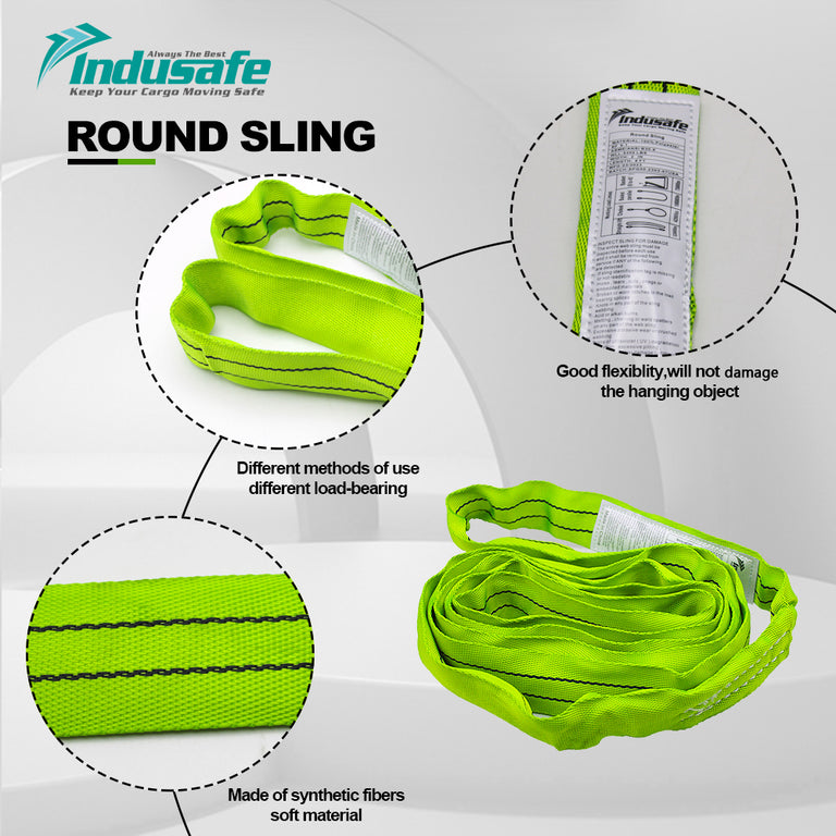 2'' 9ft Polyester Endless Round Sling Hoist Straps for Rigging Towing and Lifting Green  5300lbs Capacity