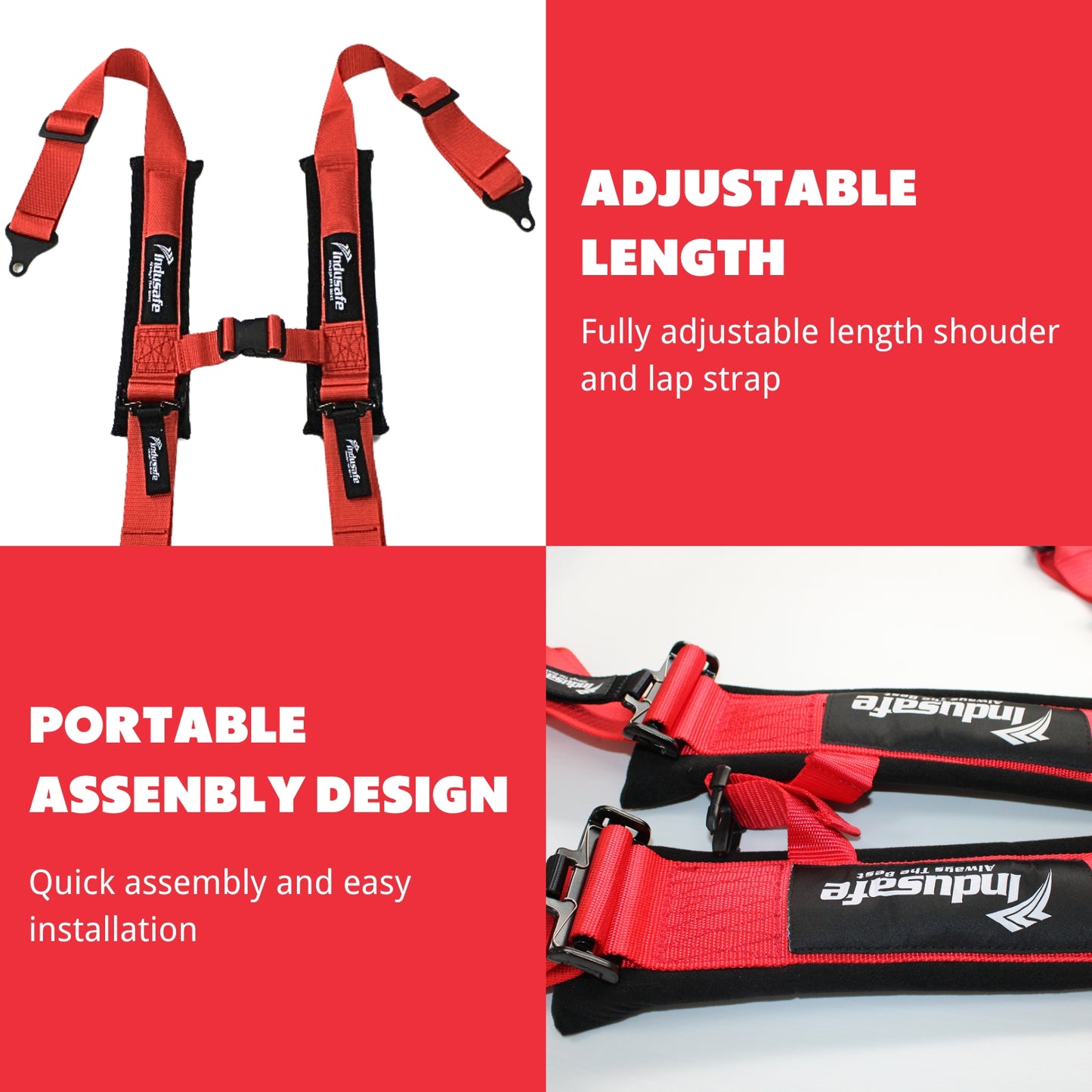 Indusafe 4 Point Harness with 2 Inch Padding with Quick Auto buckle for kids and adults | UTV Harness | Racing Harness | Chest Buckle | Comfortable Padding