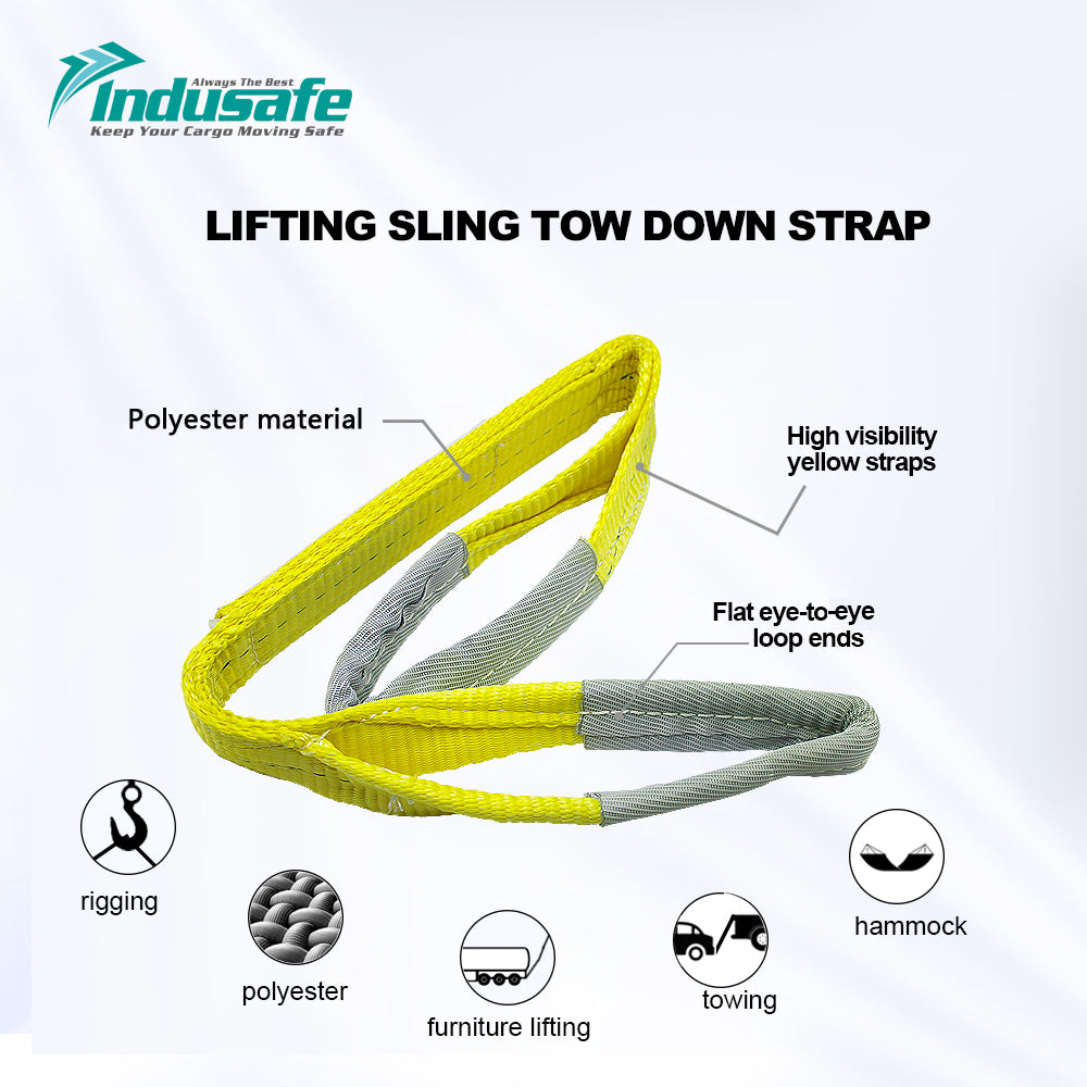 Indusafe 2" x 3/6/9’ Poly Web Sling Lifting Strap for Construction 6200lbs Vertical for Rigging Moving Towing Hoisting Work Gear