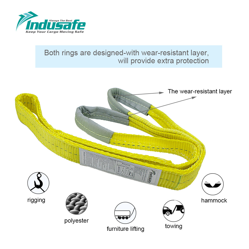 Indusafe 2" x 6’ Poly Web Sling Lifting Strap for Construction 6200lbs Vertical for Rigging Moving Towing Hoisting Work Gear