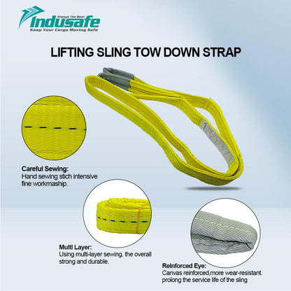 Indusafe 2" x 9’ Poly Web Sling Lifting Strap for Construction 6200lbs Vertical for Rigging Moving Towing Hoisting Work Gear