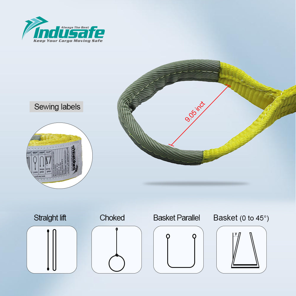 Indusafe 2" x 9’ Poly Web Sling Lifting Strap for Construction 6200lbs Vertical for Rigging Moving Towing Hoisting Work Gear