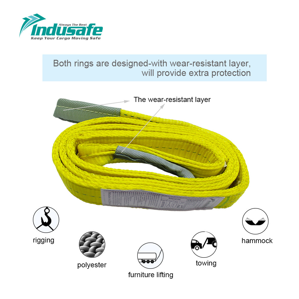 Indusafe 2" x 3/6/9’ Poly Web Sling Lifting Strap for Construction 6200lbs Vertical for Rigging Moving Towing Hoisting Work Gear