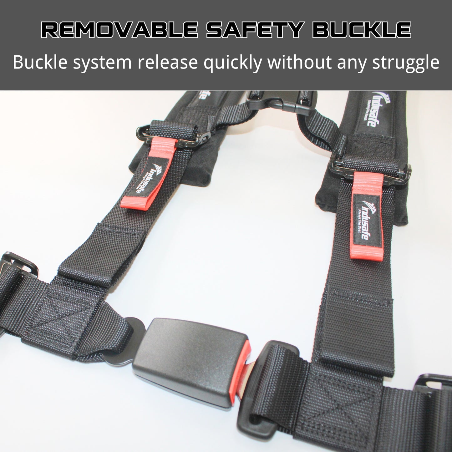 Indusafe 4 Point Harness with Ez-Buckle and Padding, Harness Seat Belt with 2 Inch Padding with Sternum Strap Fits all Side by Sides, UTV, 4x4, Go Cart, Buggy