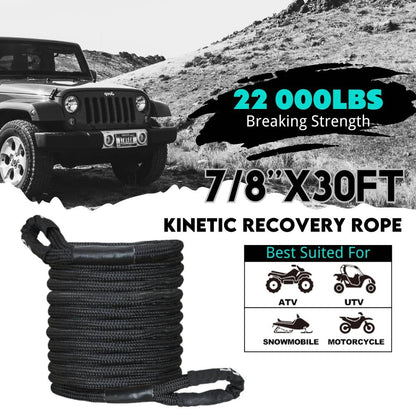 Indusafe Kinetic Recovery Tow Rope, 22000lbs Heavy Duty Offroad Snatch Strap, Heavy Duty Offroad Power Recovery Rope with Bag,Vehicle Recovery Rope for Jeep Car Truck ATV UTV SUV (7/8'' X 30FT)