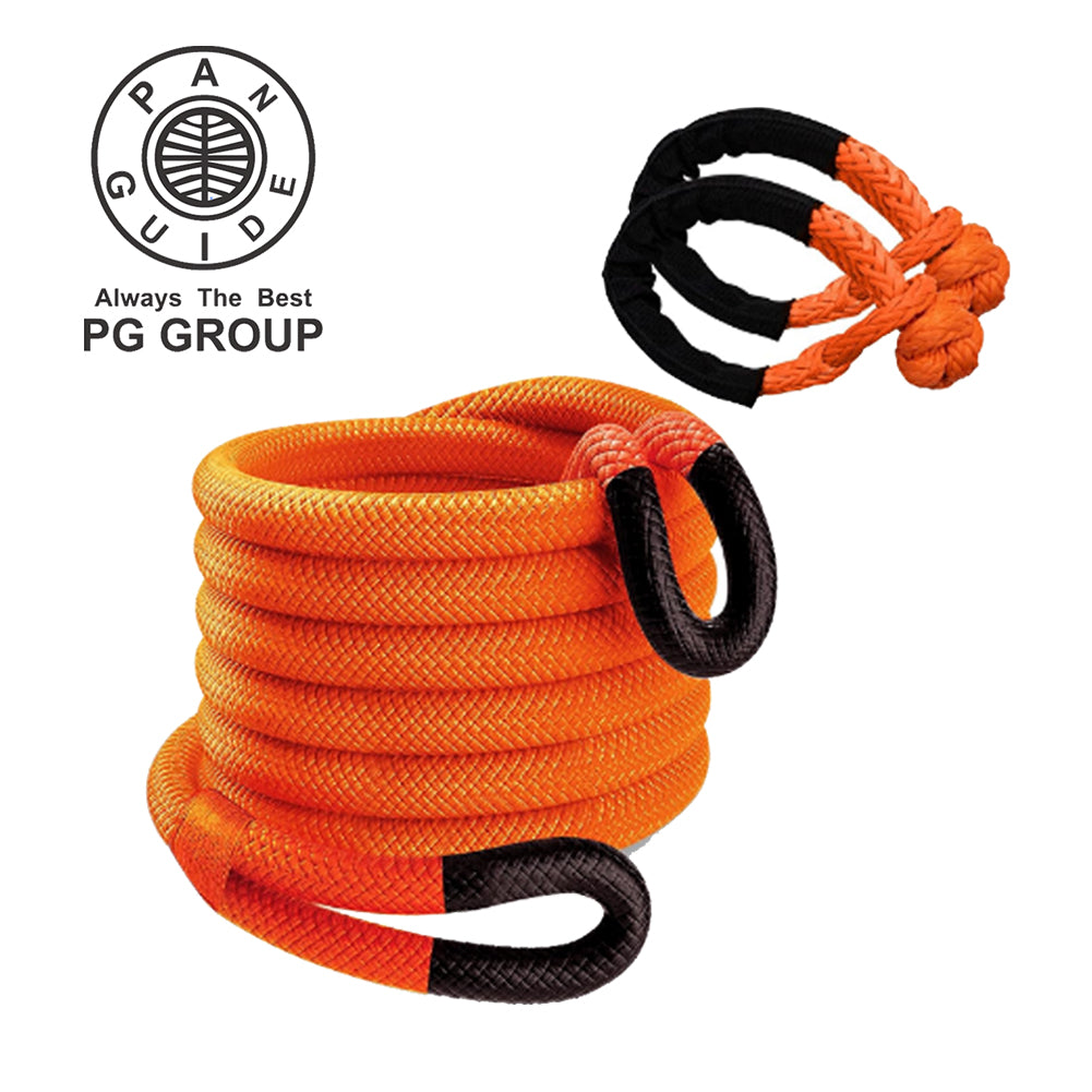 Pan Guide 1" x 30 Feet Kinetic Recovery Rope 48,000lbs Capacity Tow Rope with 2 Soft Shackles for SUV, UTV, ATV, Jeeps,Trucks