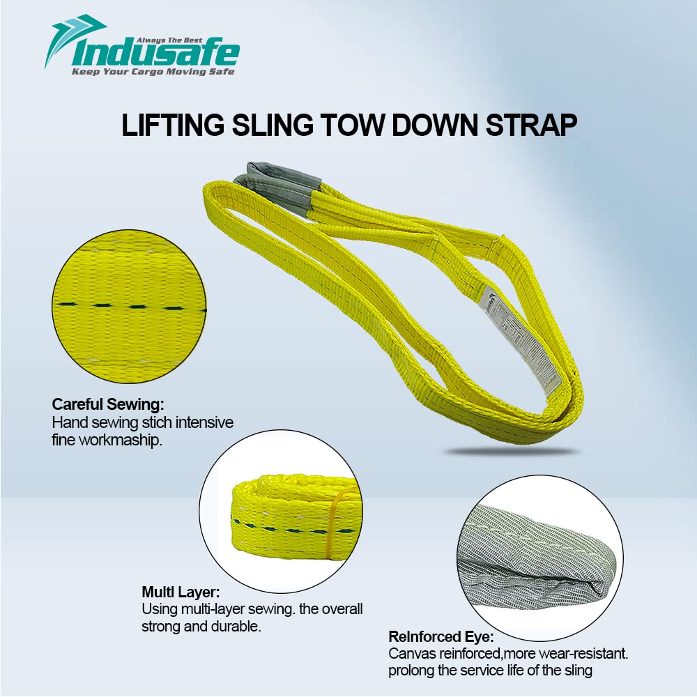 Indusafe 1" x 9’ Poly Web Sling Lifting Strap for Construction 3100lbs Vertical for Rigging Moving Towing Hoisting Work Gear