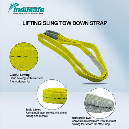 Indusafe 1" x 9’ Poly Web Sling Lifting Strap for Construction 3100lbs Vertical for Rigging Moving Towing Hoisting Work Gear