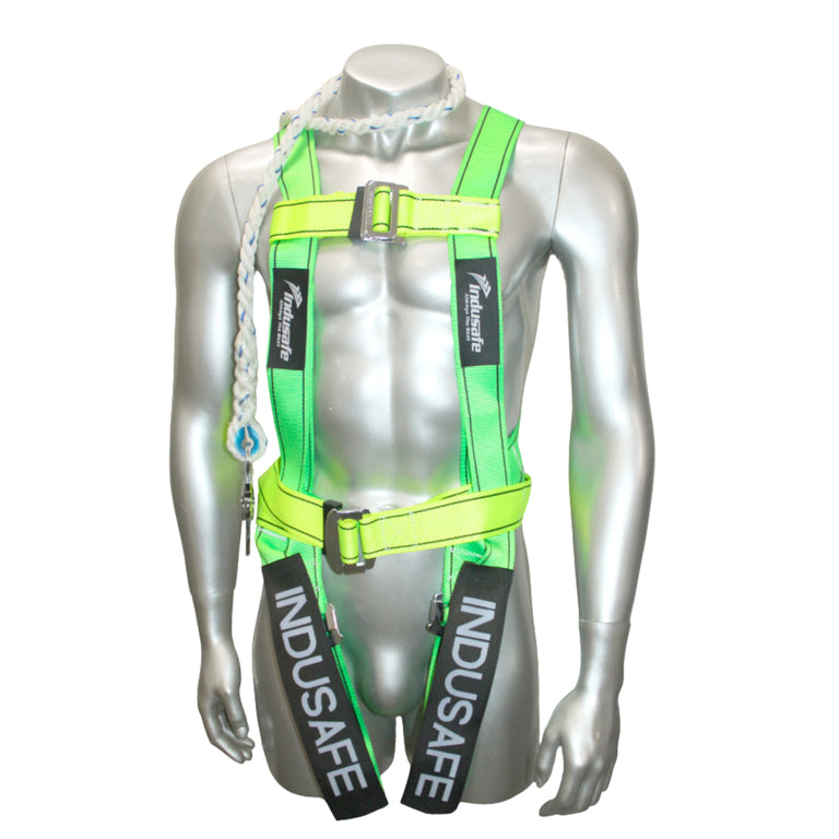 Indusafe Fall Protection Safety Harness OSHA/ANSI Compliant with Internal Shock Absorbing landyard and Hook